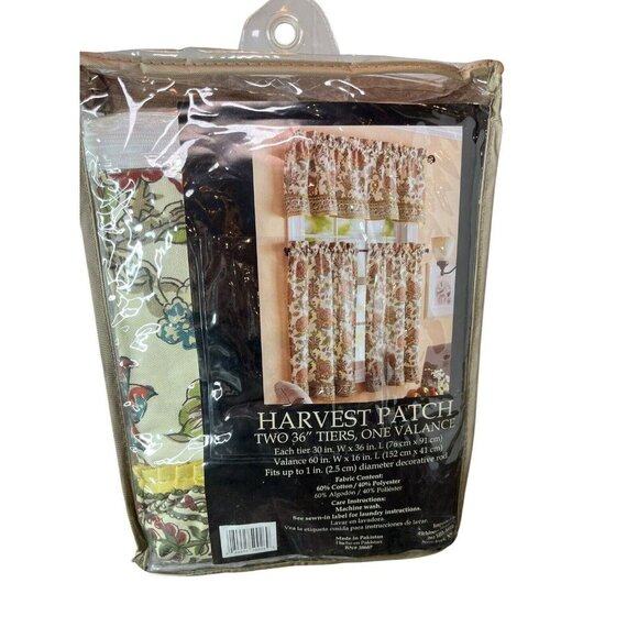 NEW Harvest Patch Two 36 Tiers & One Valance Kitchen Linen Curtain Set Floral - Picture 1 of 6
